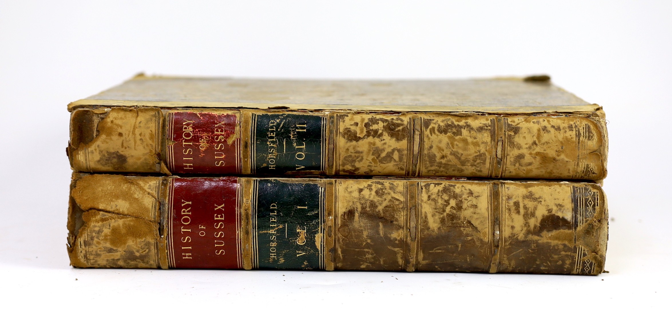 SUSSEX: Horsfield, Thomas Walker - The History, Antiquities and Topography of the County of Sussex, 1st edition, 2 vols, 4to, half calf, boards scratched and scuffed, inners hinges taped, early for-edges to leaves streng